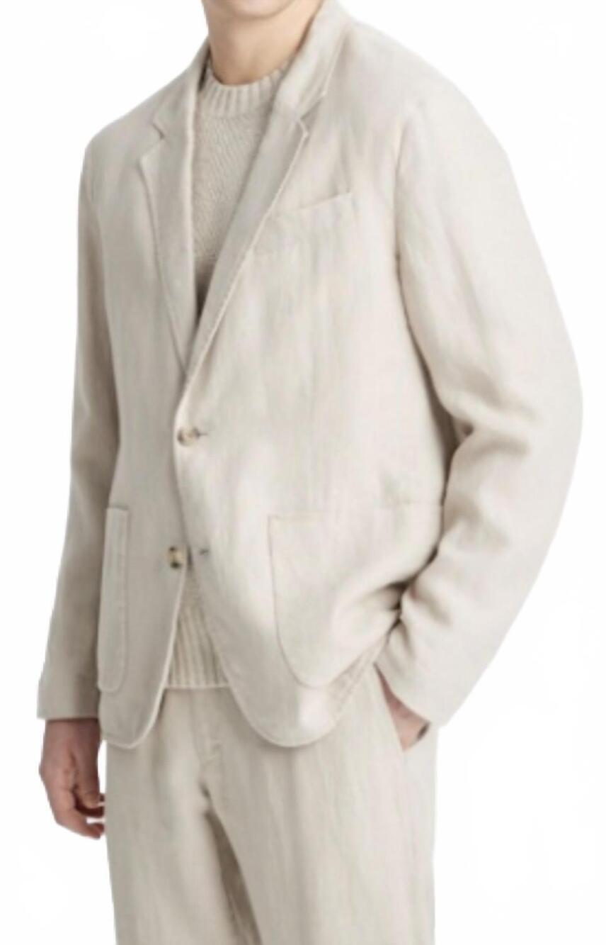 NEW VINCE relaxed hemp blazer in pumice rock